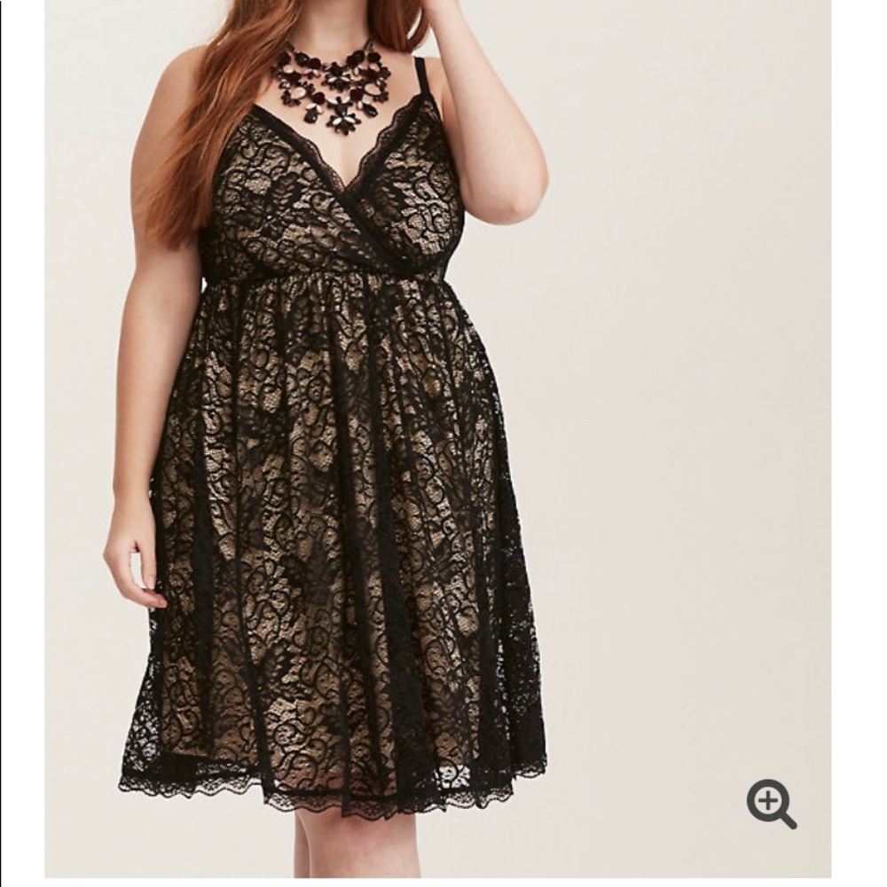 Torrid Black/Nude Lace Surplice Skater Dress NWOT